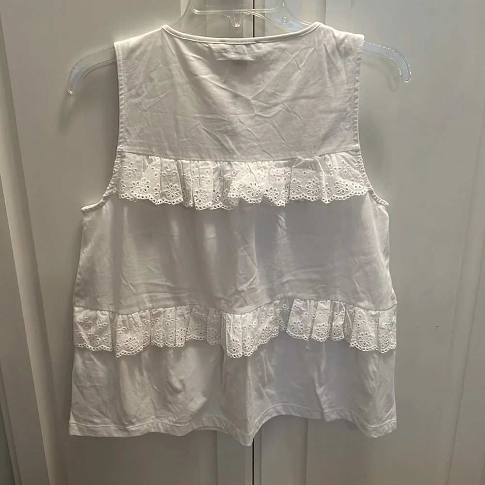 NWT J.CREW White Tiered Eyelet Ruffle Tank Top Shirt Sleeveless S